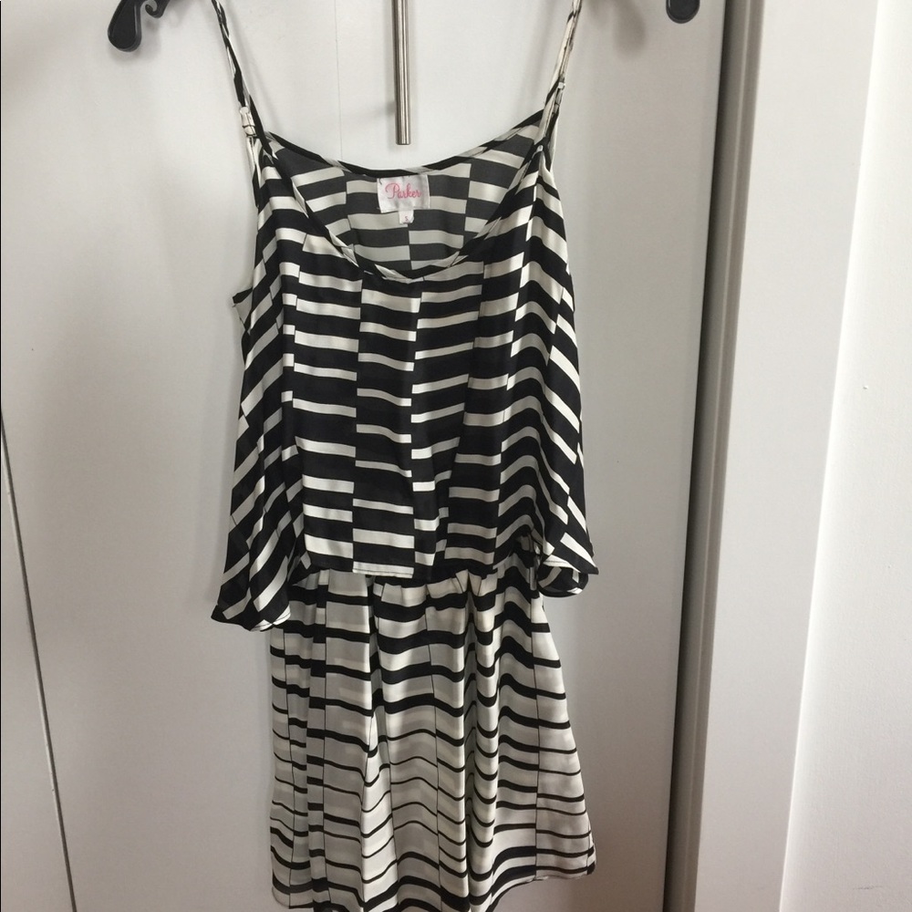 Silk Parker Open Back Mini Dress Black White Small